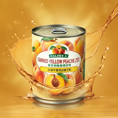 Gesunde Grade A Konserven Gelbe Pfirsiche Obst in Licht Sirup 1800 g abgetrocknetes Gewicht