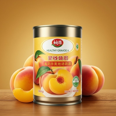 Gesunde Grade A Konserven Gelbe Pfirsiche Obst in Licht Sirup 1800 g abgetrocknetes Gewicht