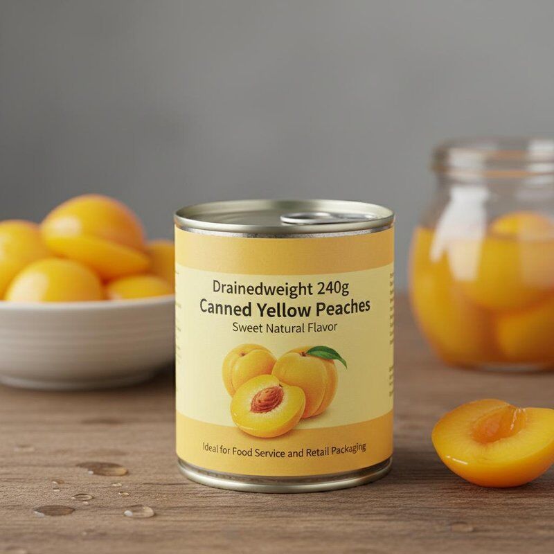 240 g in Dosen Gelbe Pfirsiche Privatetikett Süßer natürlicher Geschmack Ideal für Lebensmittel- und Einzelhandelsverpackungen
